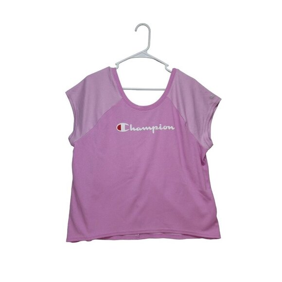 Champion Womens Short Sleeve Athletic Top Size L Pink Cropped Running - Picture 1 of 7